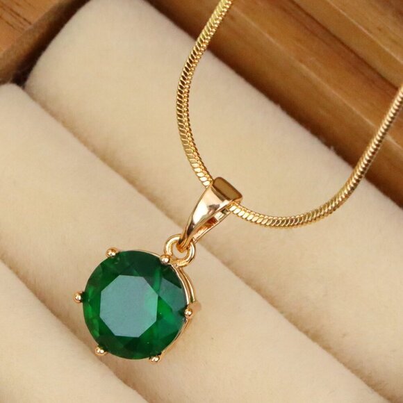 "Deep Green Round Pendant in Rose Gold Setting with Prong Detail, XPPT1498 - Picture 1 of 13